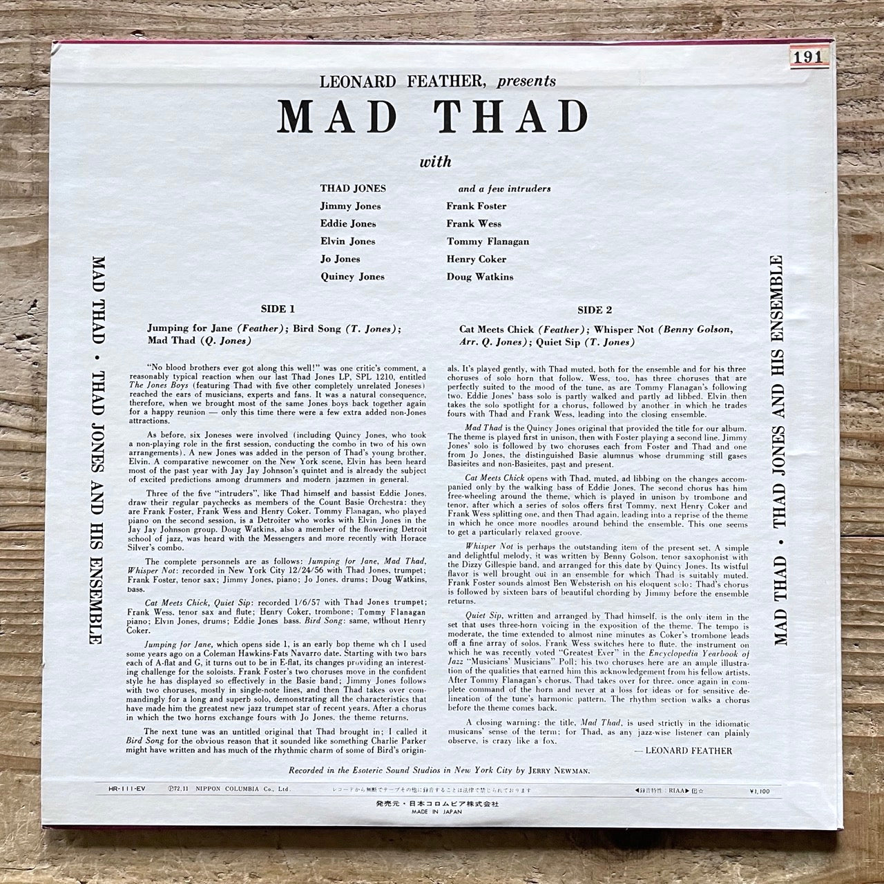 THAD JONES / MAD THAD on Period - Japan MONO LP NM HR-111-EV