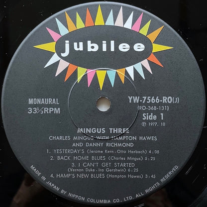 CHARLES MINGUS THREE with HAMPTON HAWES, DANNY RICHMOND on Jubilee - Japan MONO LP YW-7566-RO
