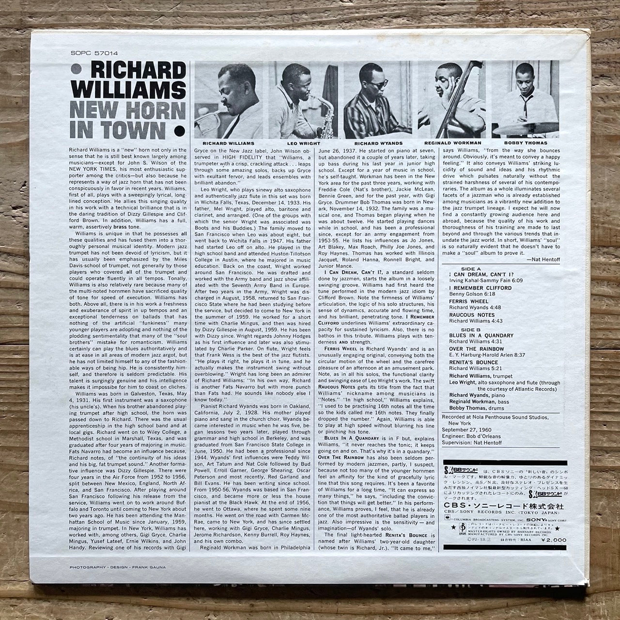 RICHARD WILLIAMS / NEW HORN IN TOWN on Candid - Japan LP SOPC-57014