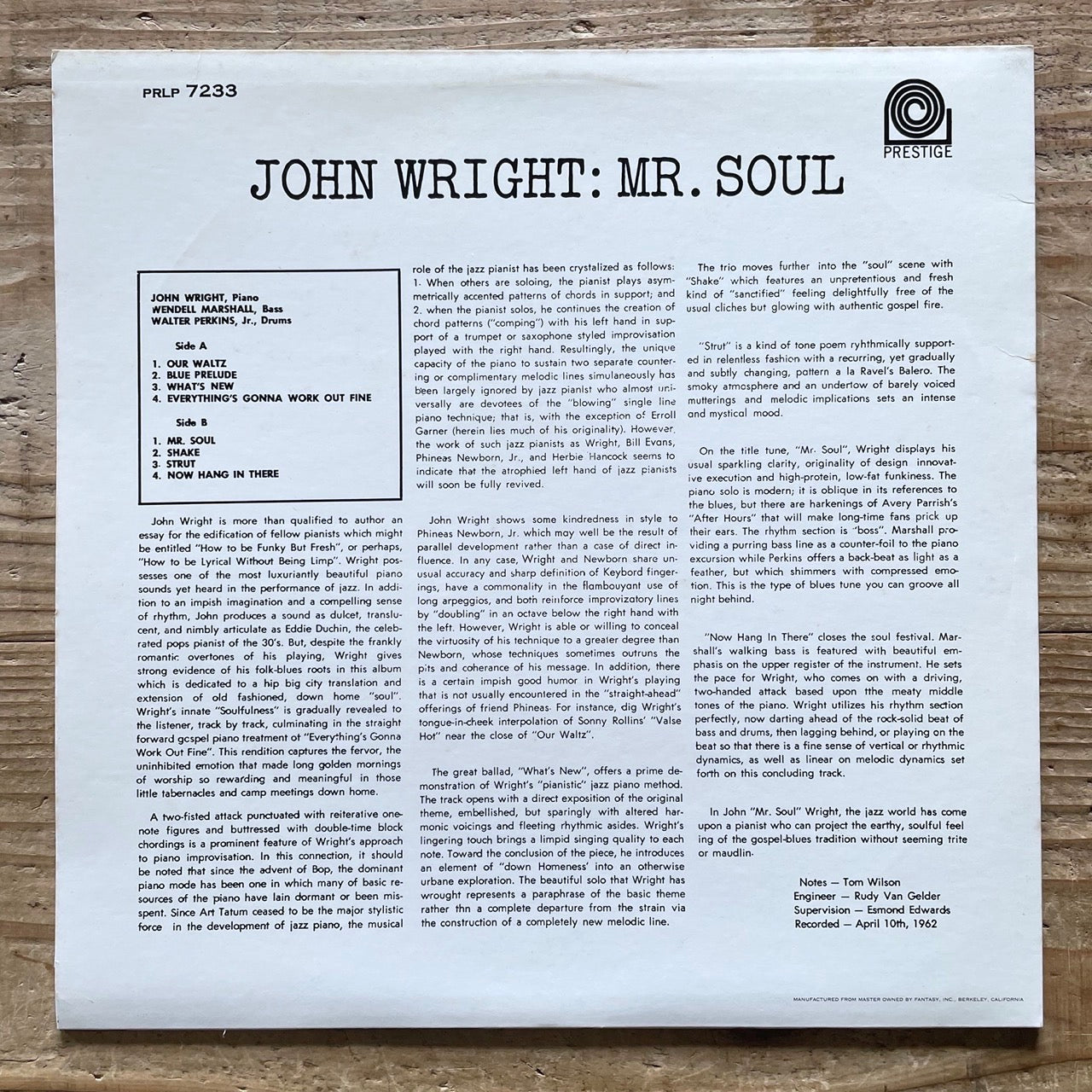JOHN WRIGHT / MR. SOUL on Prestige - Japan LP NM WWLJ-7057