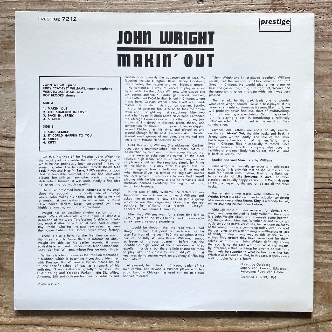 JOHN WRIGHT / MAKIN' OUT on Prestige - Japan LP NM WWLJ-7039
