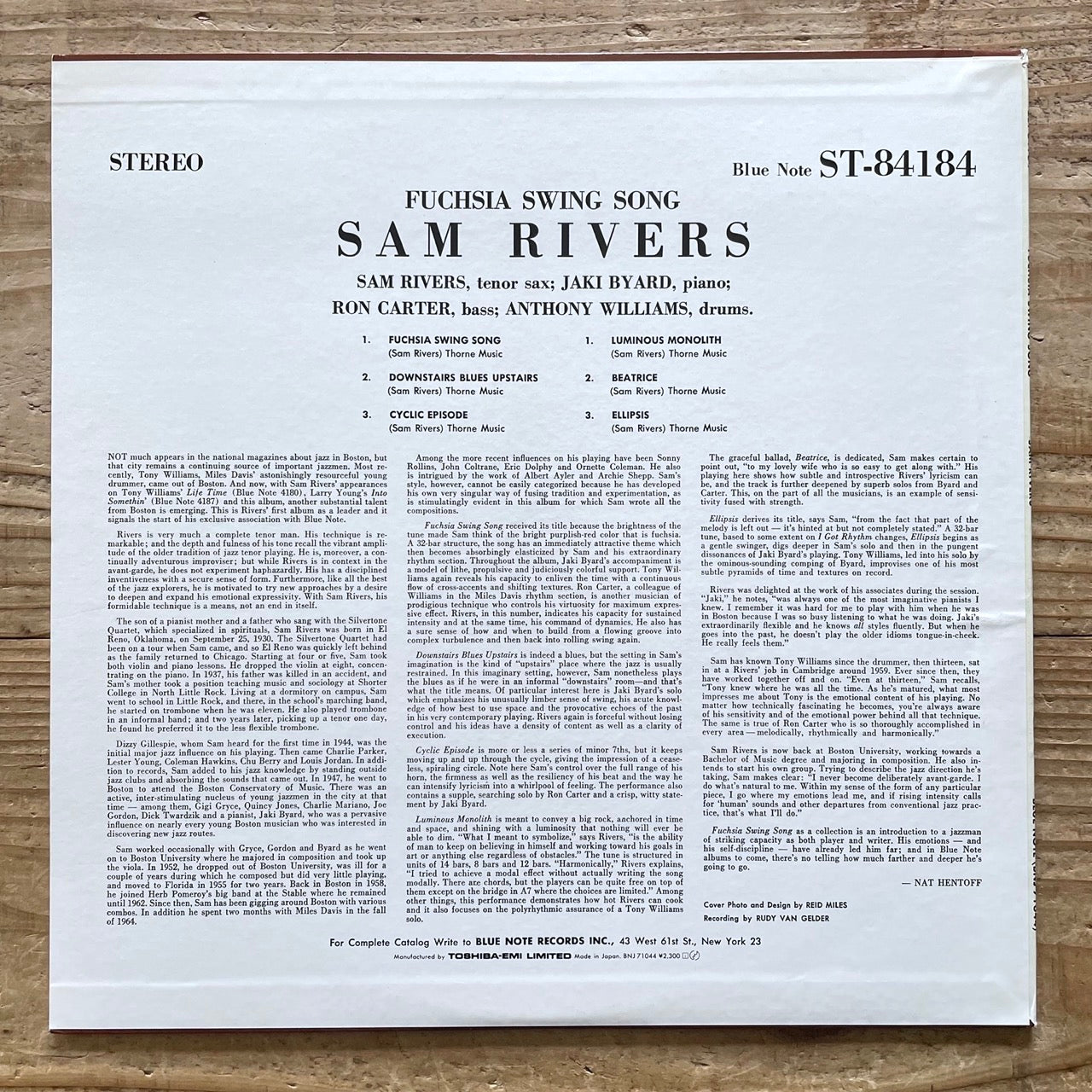 SAM RIVERS / FUCHSIA SWING SONG on Blue Note - Japan LP NM BNJ-71044