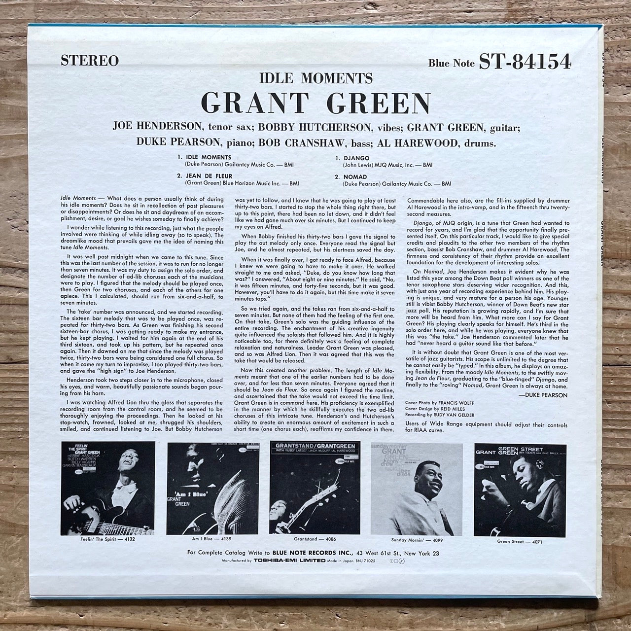 GRANT GREEN / IDLE MOMENTS on Blue Note - Japan LP BNJ-71025