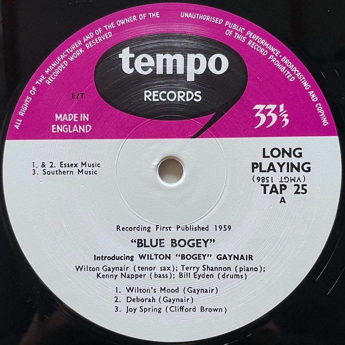 WILTON BOGEY GAYNAIR / BLUE BOGEY on UK Tempo - Japan Heavy Vinyl LP TAP25