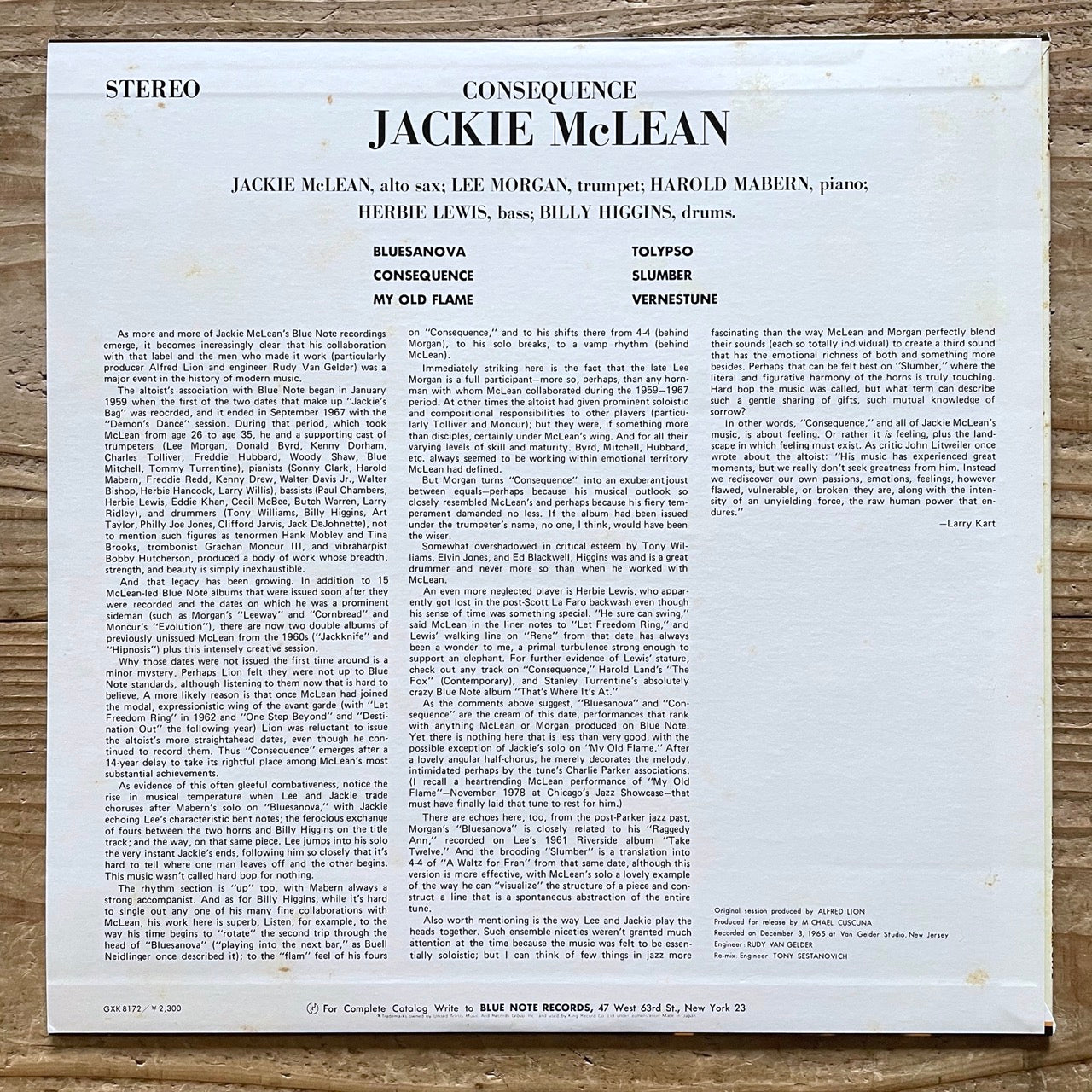 JACKIE McLEAN / CONSEQUENCE - Japan Blue Note King Original LP GXK-8172