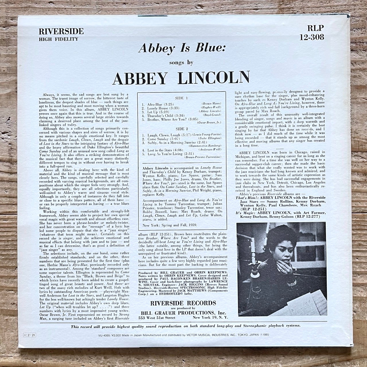 ABBEY LINCOLN / ABBEY IS BLUE on Riverside - Japan LP NM VIJ-4065