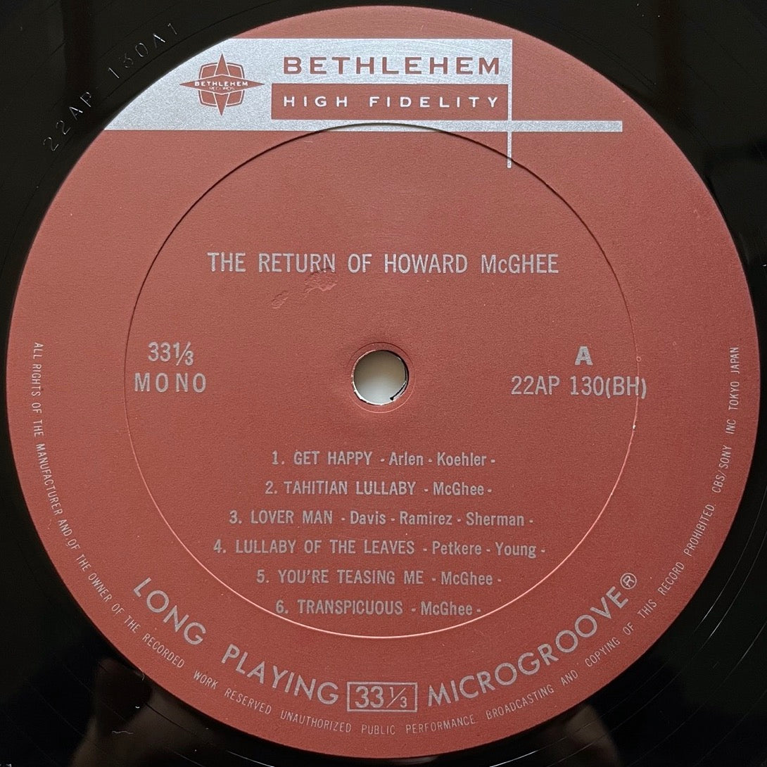 HOWARD McGHEE feat. SAHIB SHIHAB / THE RETURN OF.. on Bethlehem - Japan MONO LP NM 22AP-130