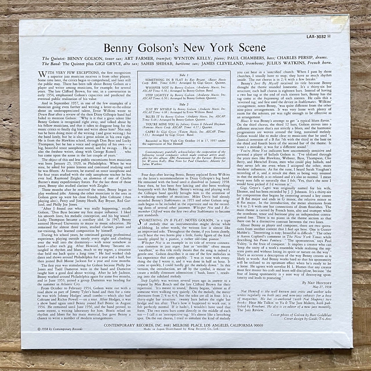 BENNY GOLSON / NEW YORK SCENE on Contemporary - Japan King MONO LP LAX-3032