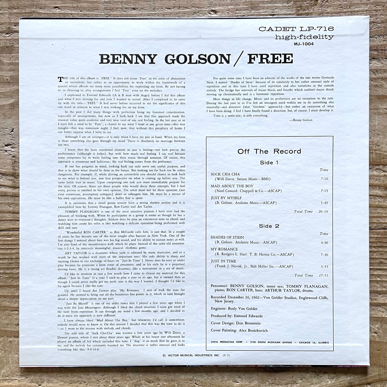 BENNY GOLSON QUARTET / FREE on Argo - Japan Cadet LP NM MJ-1004