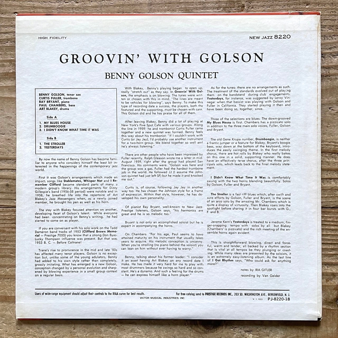 BENNY GOLSON / GROOVIN' WITH GOLSON on New Jazz - Japan Prestige MONO LP PJ-18-8220