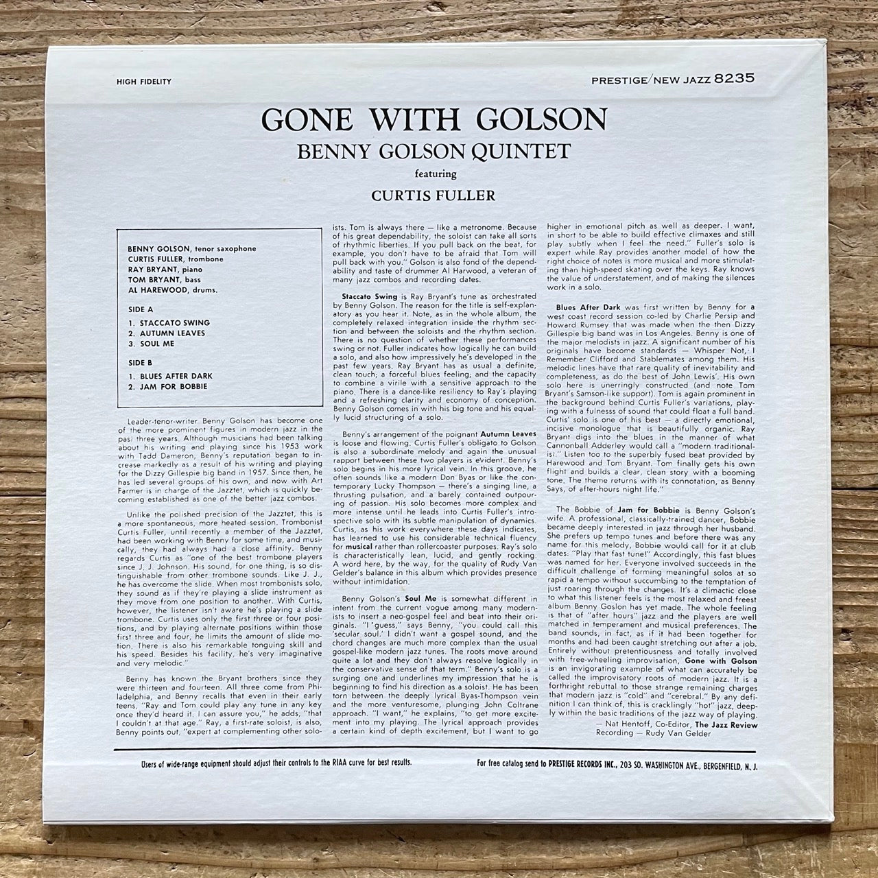 BENNY GOLSON / GONE WITH GOLSON on New Jazz - Japan MONO LP VIJJ-30032
