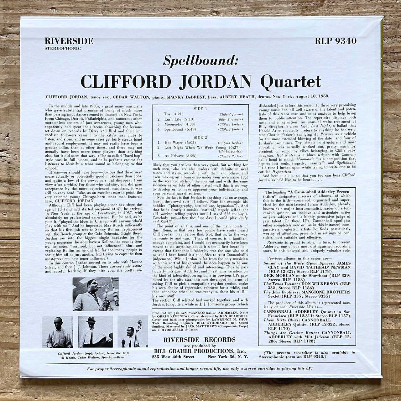 CLIFFORD JORDAN QUARTET / SPELLBOUND on Riverside - Japan LP NM VIJJ-30057