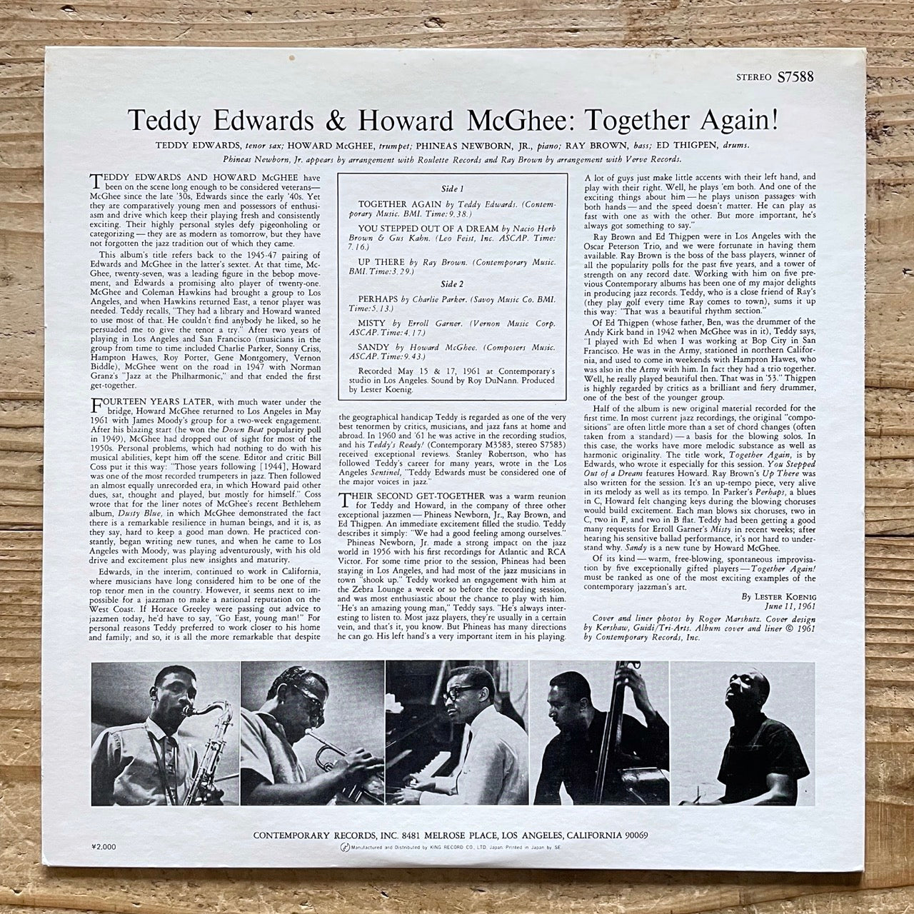 TEDDY EDWARDS & HOWARD McGHEE / TOGETHER AGAIN on Contemporary - Japan King LP K20P-6608