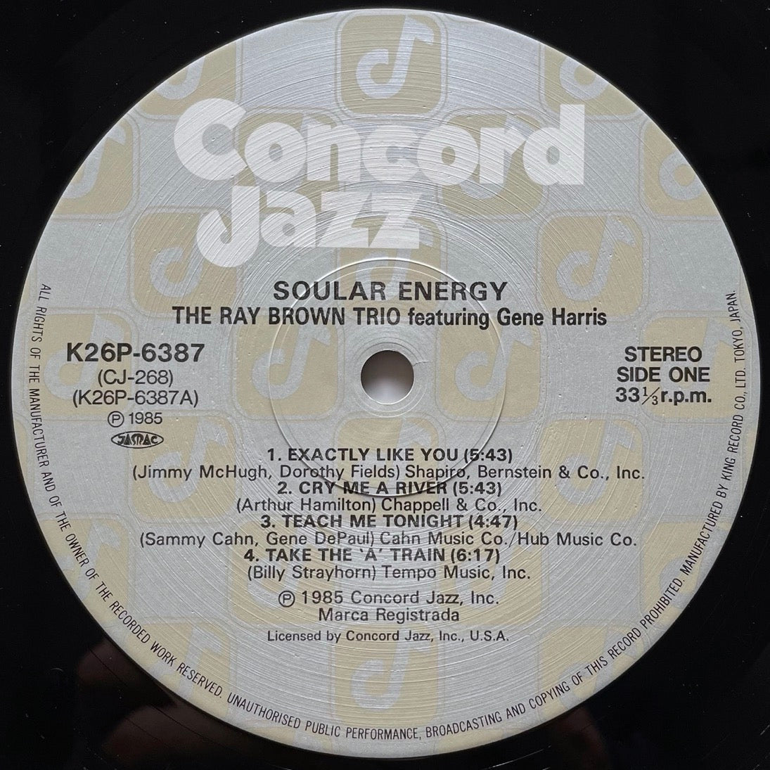 RAY BROWN TRIO / SOULAR ENERGY on Concord - Japan Heavy Vinyl Audiophile LP K26P-6387