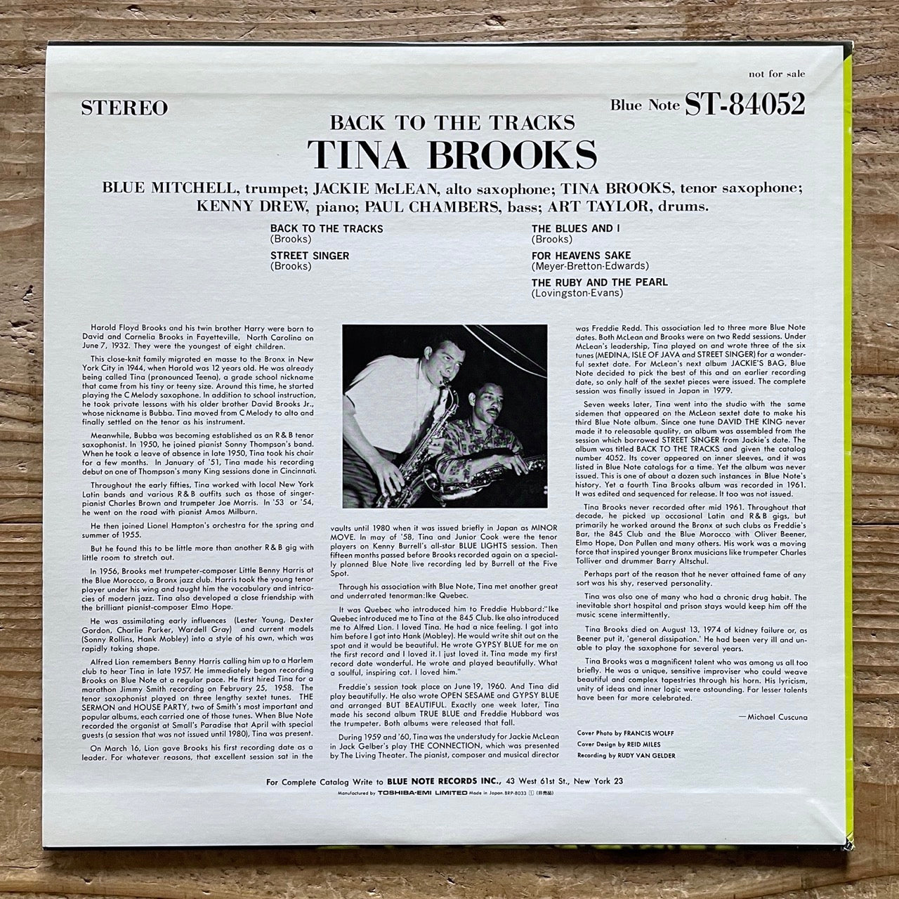 TINA BROOKS / BACK TO THE TRACKS on Blue Note - Japan Original PROMO LP NM BRP-8033