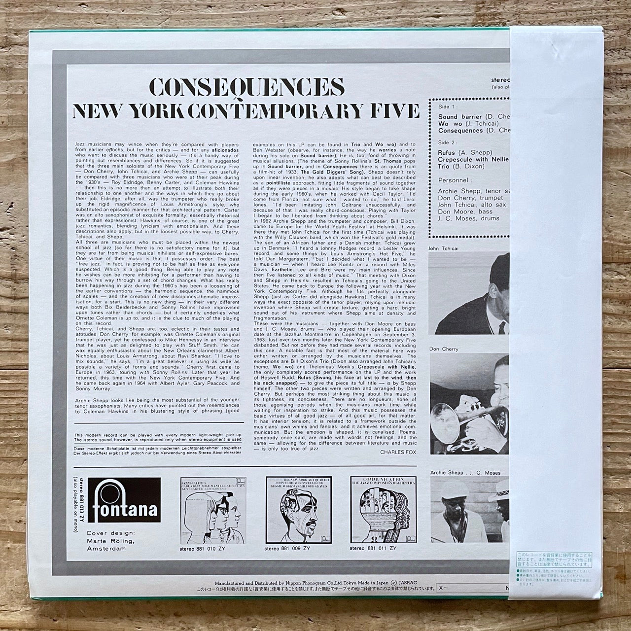 NEW YORK CONTEMPORARY FIVE / CONSEQUENCES on Dutch Fontana - Japan LP 195J-25 obi