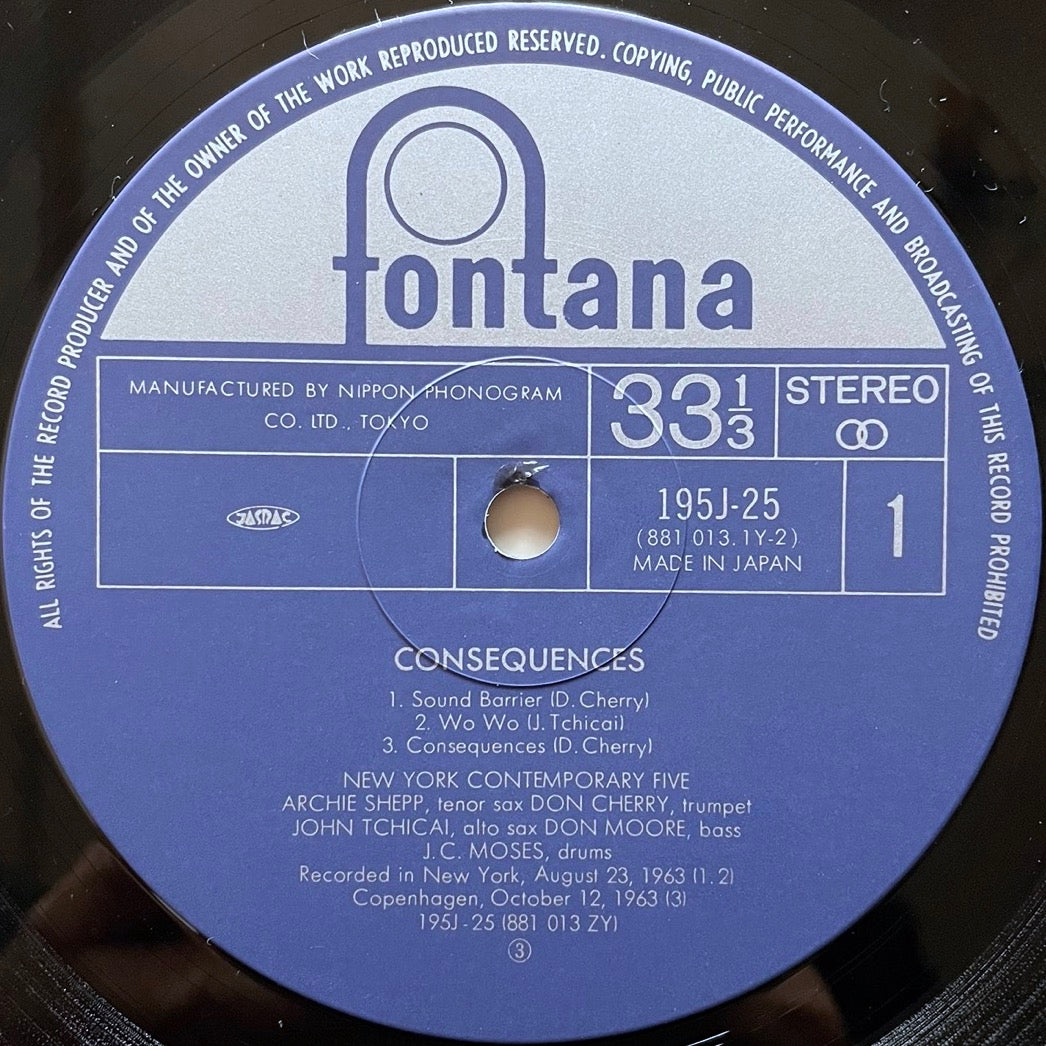 NEW YORK CONTEMPORARY FIVE / CONSEQUENCES on Dutch Fontana - Japan LP 195J-25 obi
