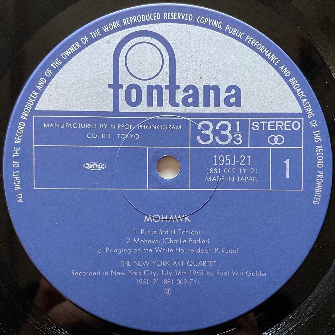 NEW YORK ART QUARTET / MOHAWK on Dutch Fontana - Japan LP 195J-21 obi