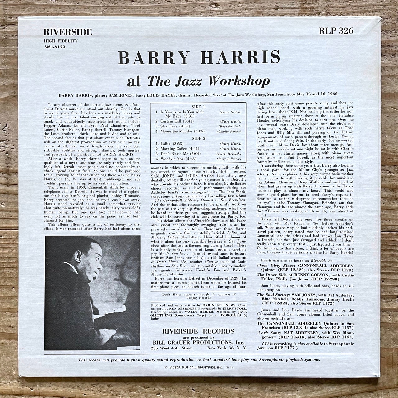 BARRY HARRIS TRIO / AT THE JAZZ WORKSHOP on Riverside - Japan LP SMJ-6123