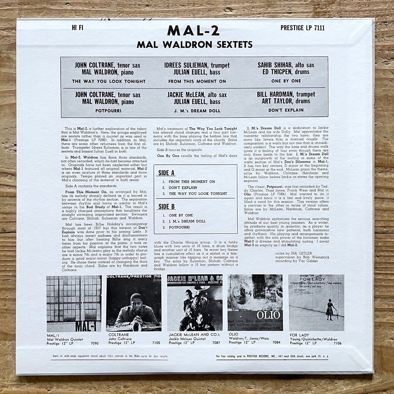 MAL WALDRON / MAL/2 on Prestige - Japan MONO LP NM Sahib Shihab Coltrane VIJJ-30068