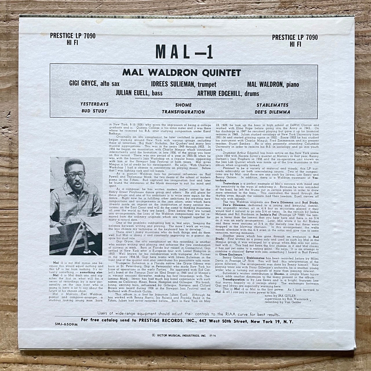 MAL WALDRON QUINTET / MAL-1 on Prestige - Japan MONO LP SMJ-6509