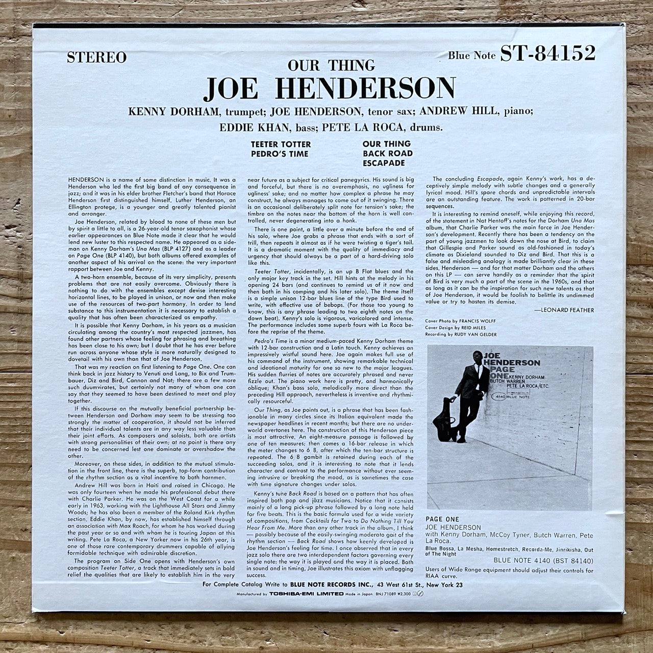JOE HENDERSON / OUR THING on Blue Note - Japan LP BNJ-71089