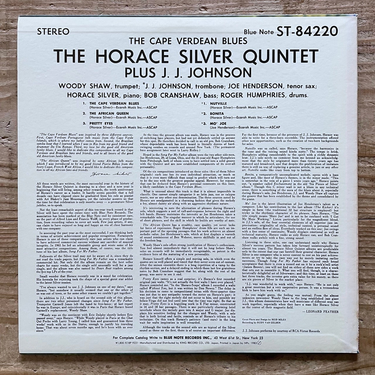 HORACE SILVER QUINTET / CAPE VERDEAN BLUES on Blue Note - Japan King LP K18P-9231