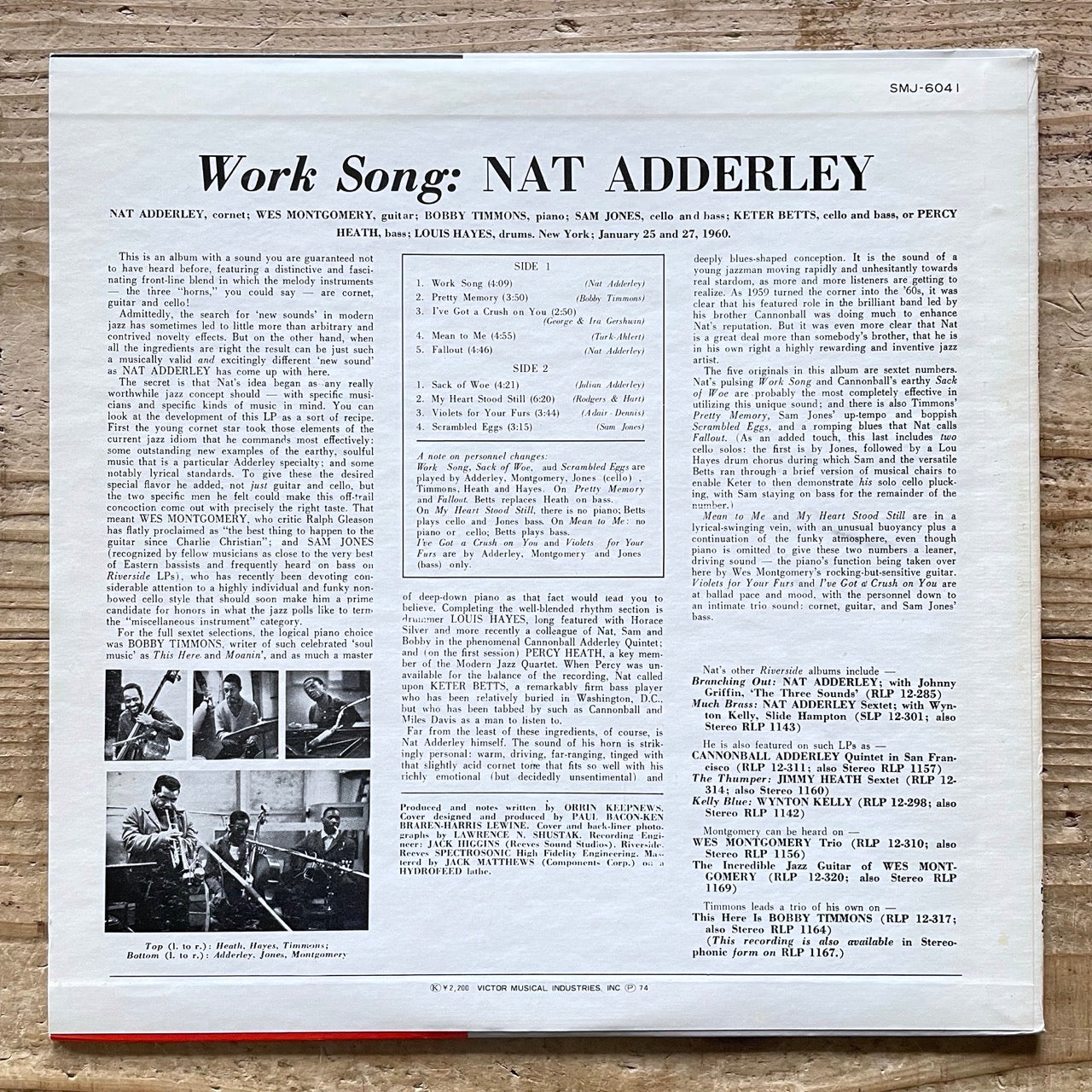NAT ADDERLEY / WORK SONG on Riverside - Japan LP SMJ-6041