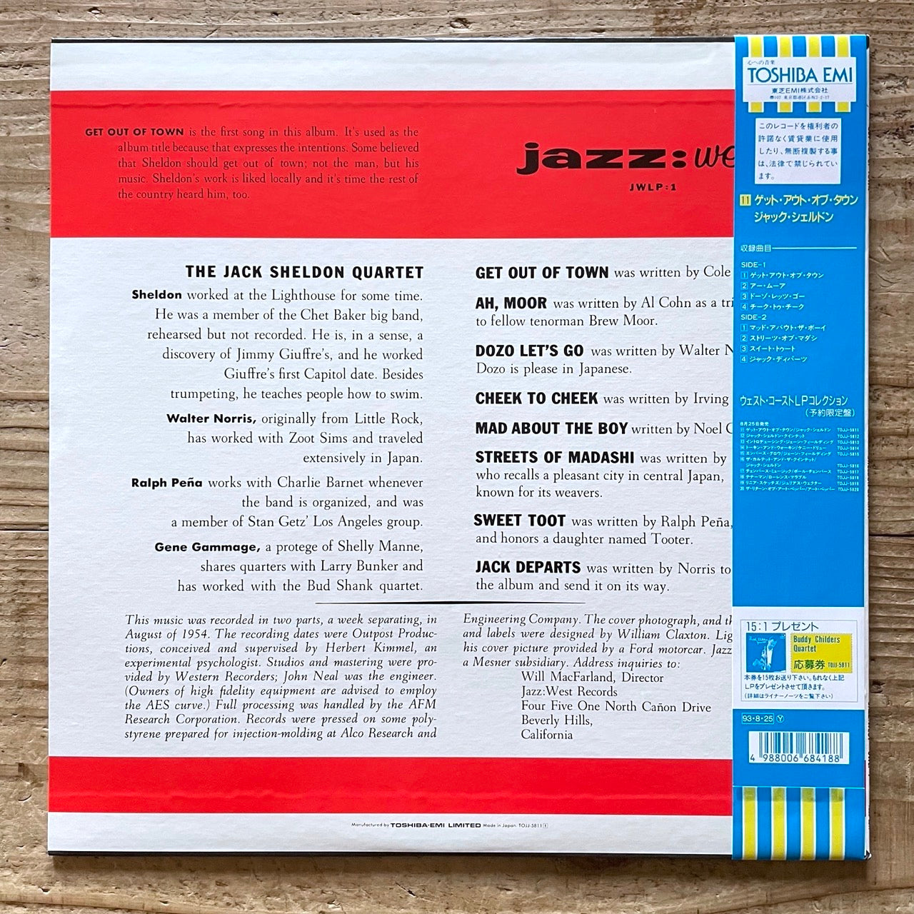 JACK SHELDON QUARTET / GET OUT OF TOWN on Jazz:West - Japan MONO LP NM TOJJ-5811 obi