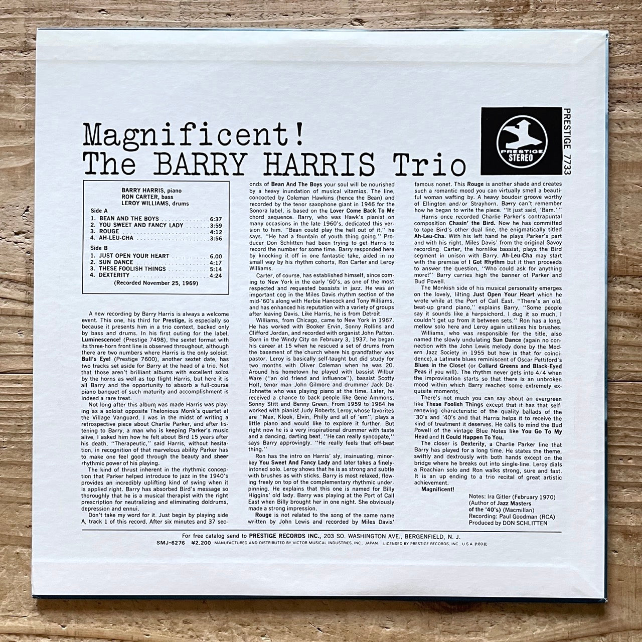 BARRY HARRIS TRIO / MAGNIFICENT! on Prestige - Japan LP NM SMJ-6276