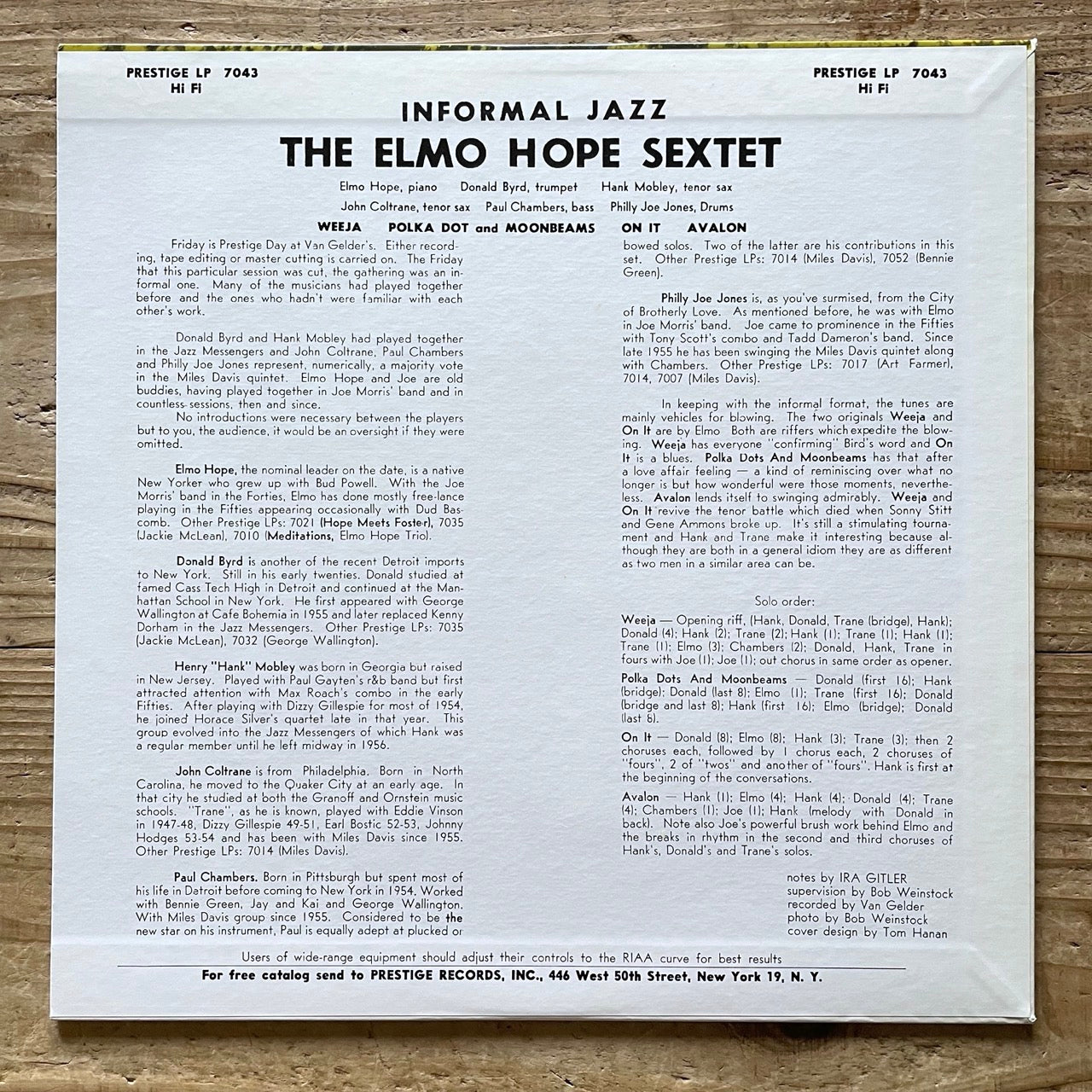 ELMO HOPE SEXTET / INFORMAL JAZZ on Prestige - Japan MONO LP NM VIJJ-30067