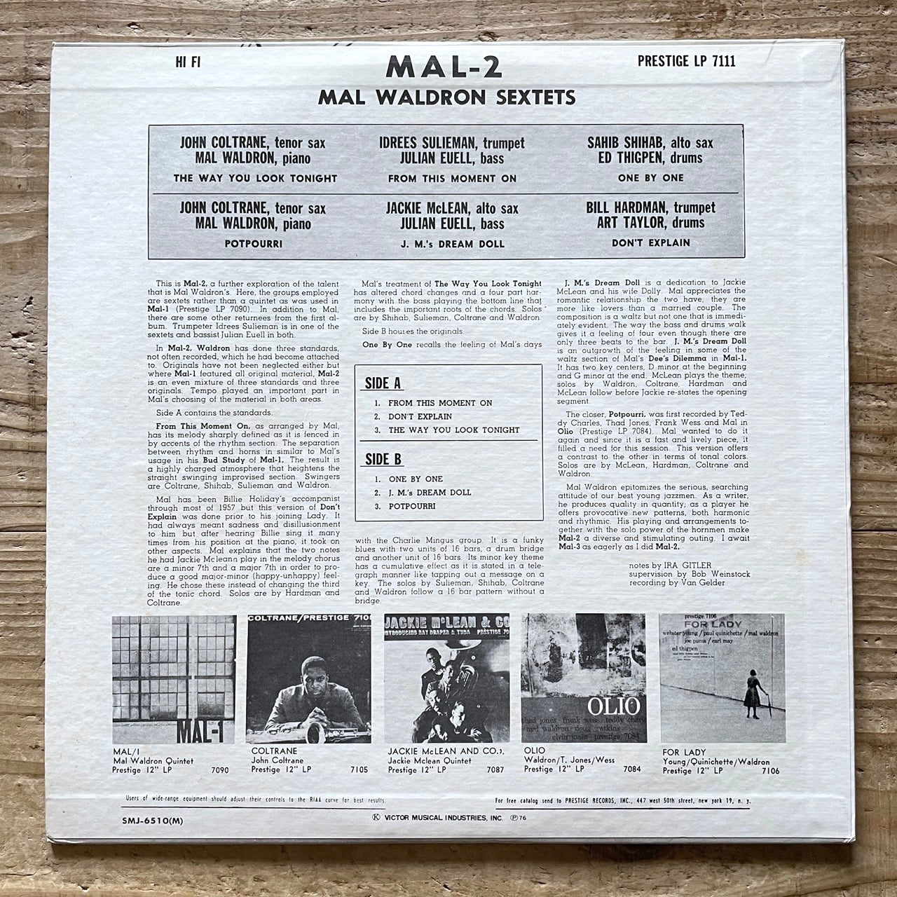MAL WALDRON / MAL/2 on Prestige - Japan LP SMJ-6510