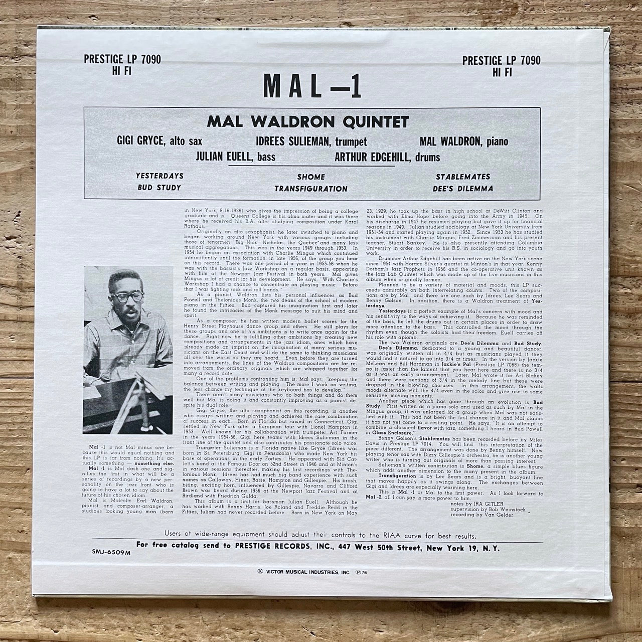 MAL WALDRON QUINTET / MAL-1 on Prestige - Japan MONO LP SMJ-6509