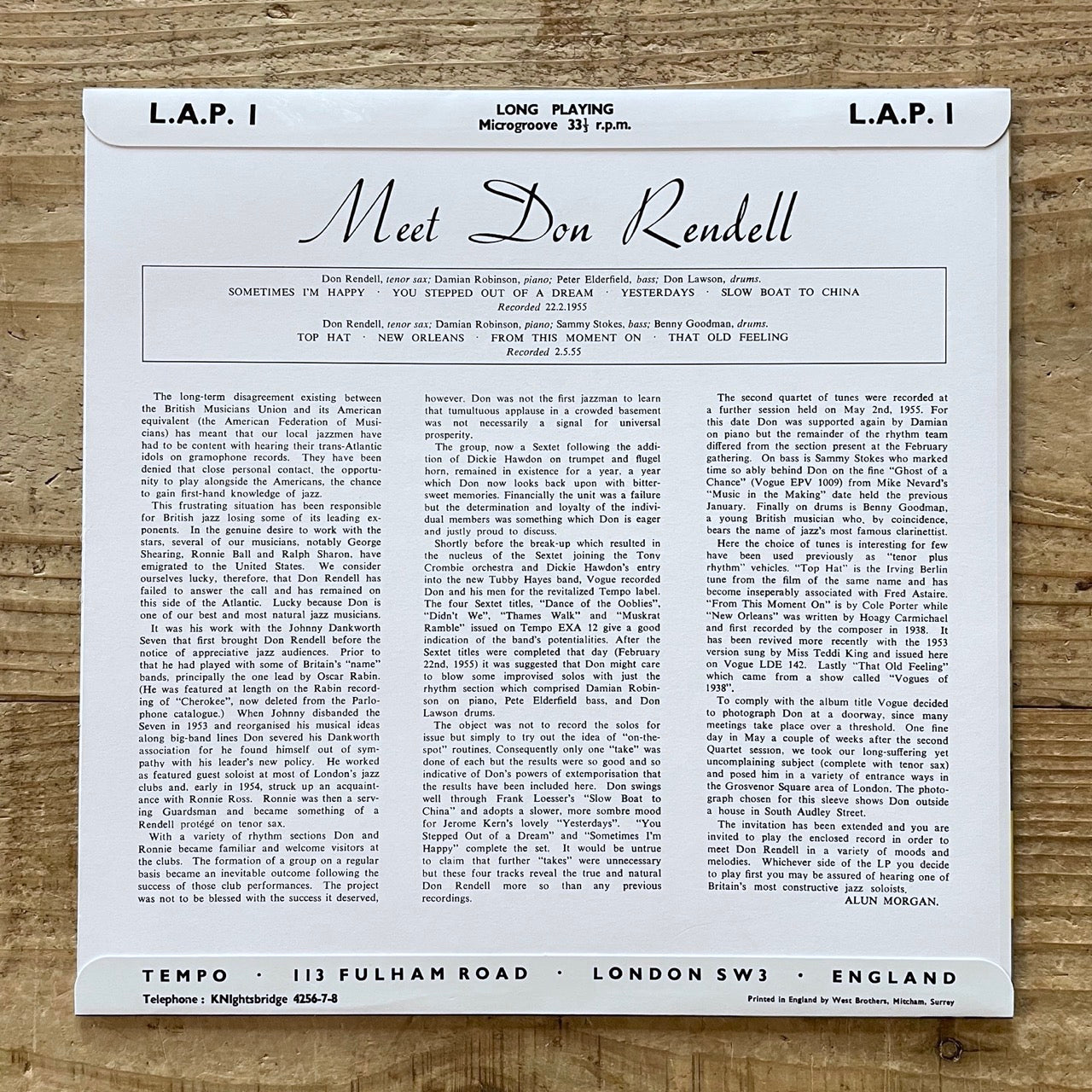 DON RENDELL QUARTET / MEET DON RENDELL on UK Tempo 10" - Japan Sawano reissue NM