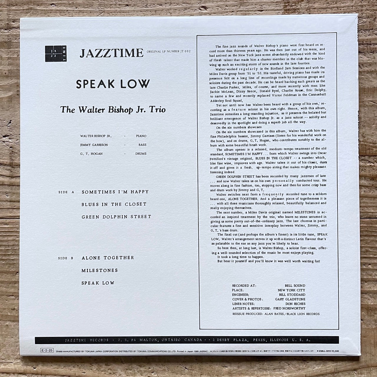 WALTER BISHOP JR. TRIO / SPEAK LOW - Japan Jazztime LP NM 25BLL-3013