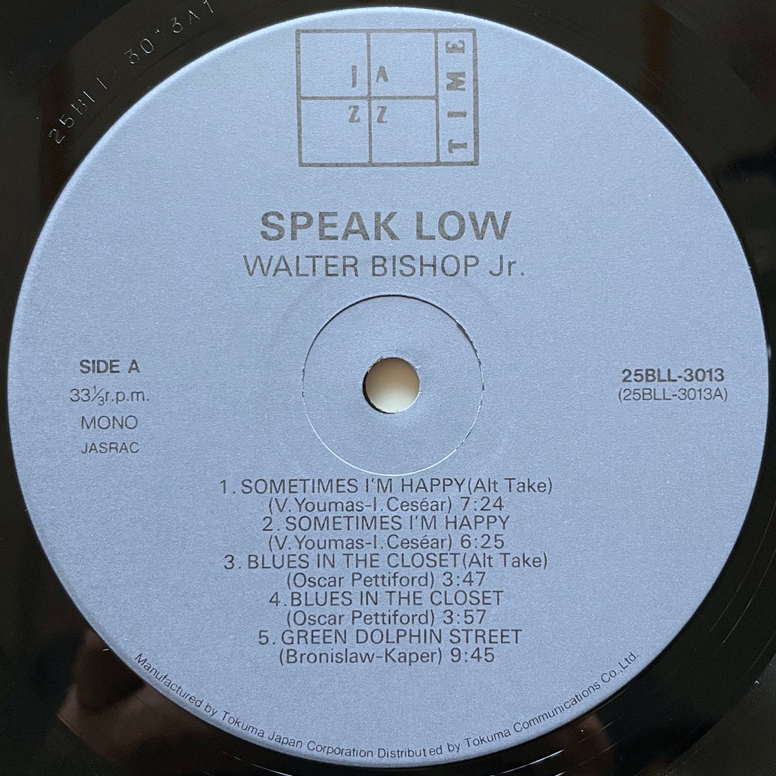 WALTER BISHOP JR. TRIO / SPEAK LOW - Japan Jazztime LP NM 25BLL-3013