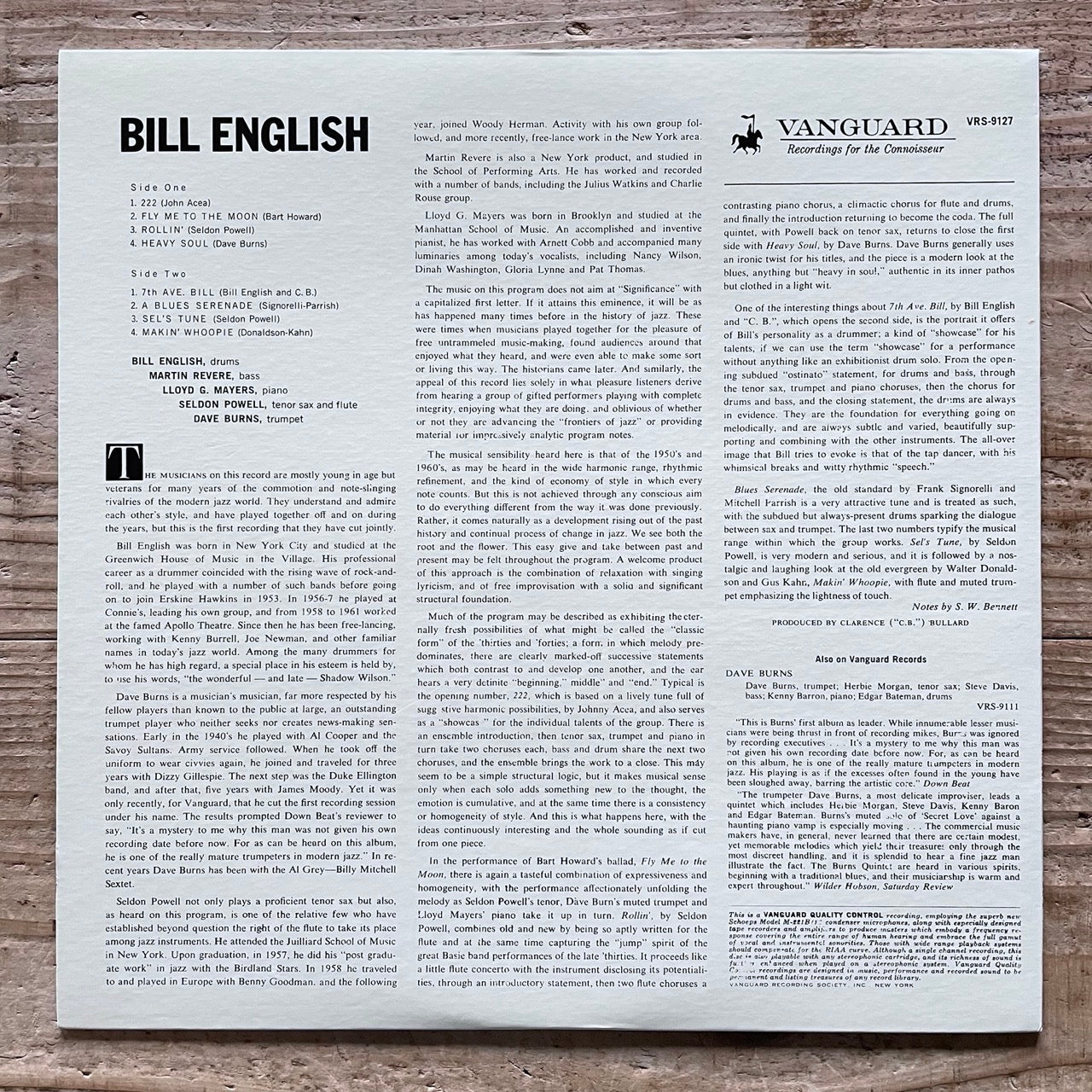 BILL ENGLISH on VANGUARD with Dave Burns - Japan MONO LP NM KIJJ-2073