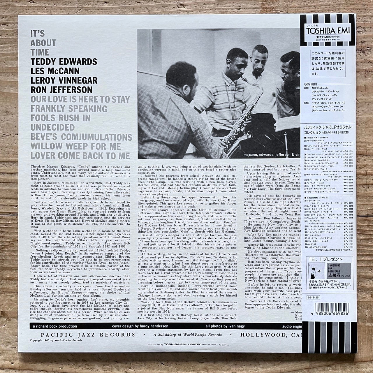 TEDDY EDWARDS with LES McCANN LTD. / IT'S ABOUT TIME on Pacific Jazz Japan LP NM PJ-0006