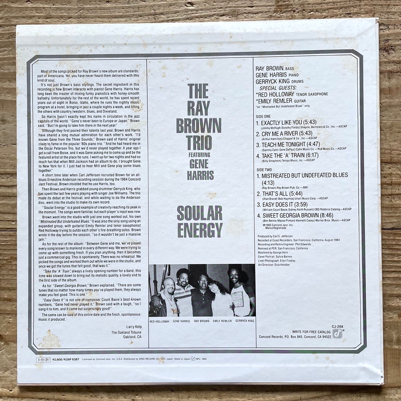 RAY BROWN TRIO / SOULAR ENERGY on Concord - Japan Heavy Vinyl Audiophile LP K26P-6387