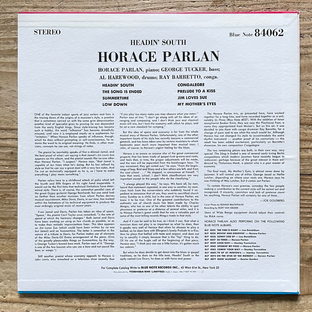 HORACE PARLAN / HEADIN' SOUTH on Blue Note - Japan LP NM BNJ71007
