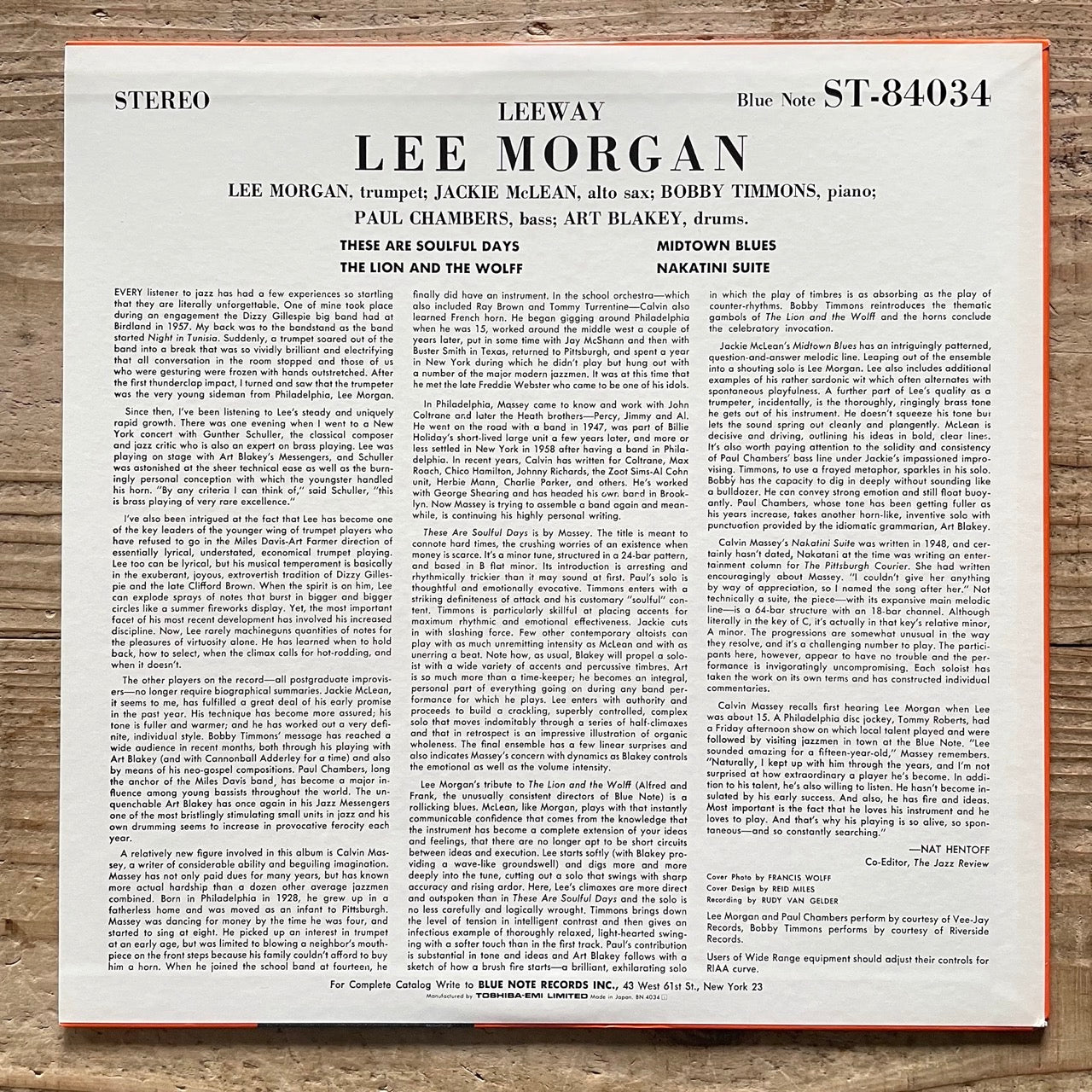 LEE MORGAN / LEEWAY on Blue Note - Japan LP NM BN4034