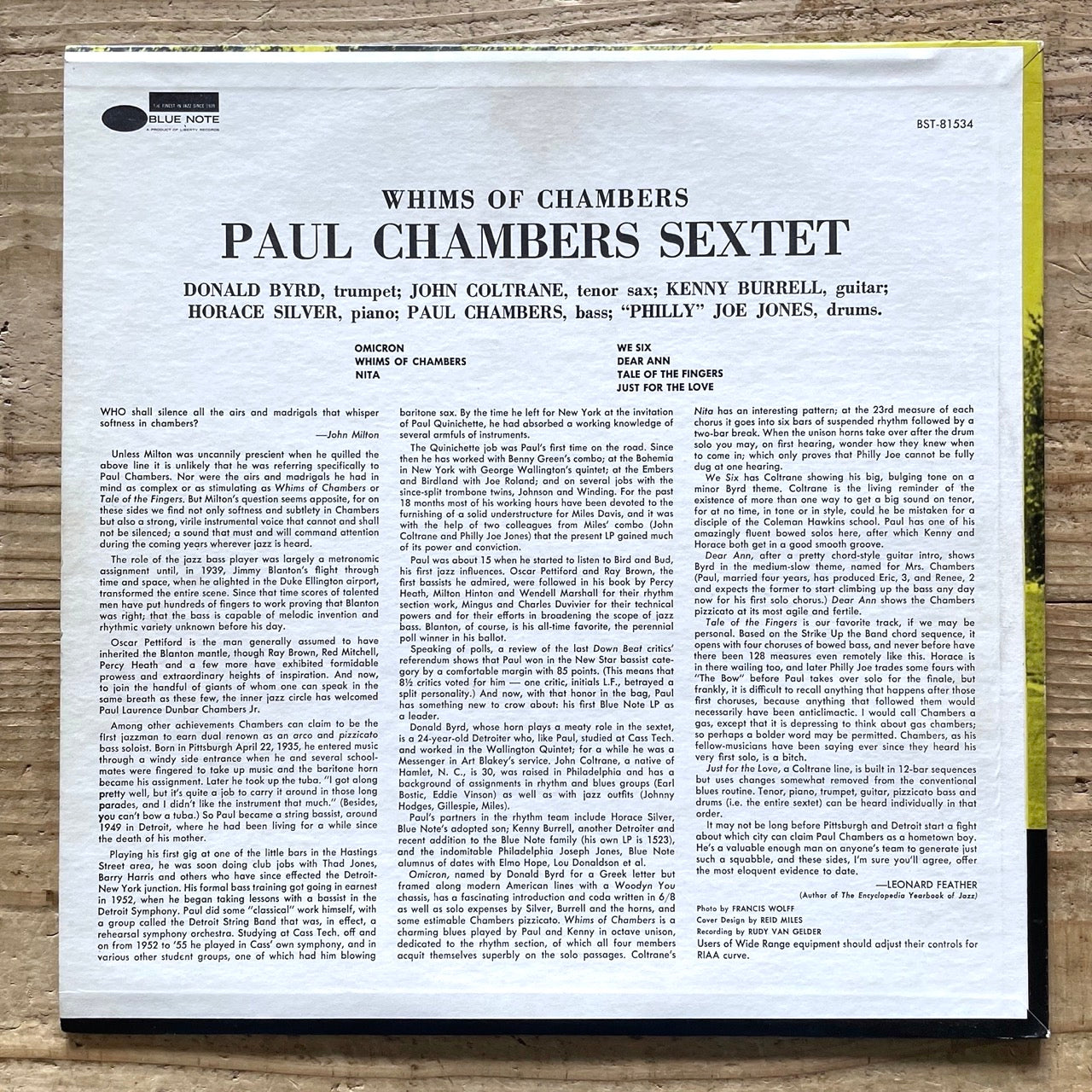 PAUL CHAMBERS SEXTET feat. JOHN COLTRANE / WHIMS OF CHAMBERS on Blue Note - US Liberty BST-81534