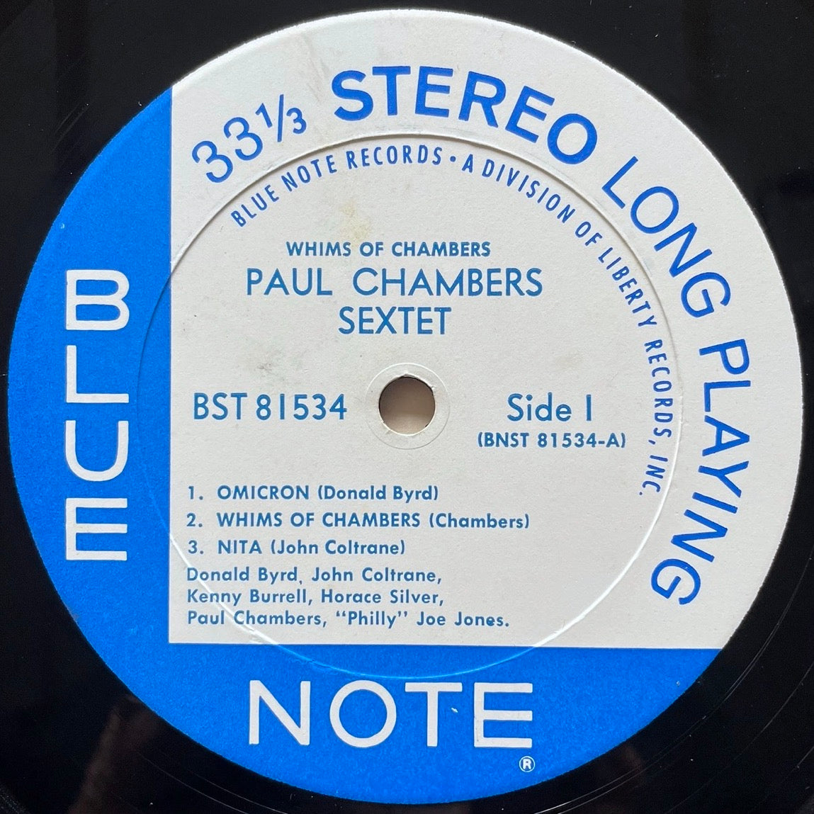 PAUL CHAMBERS SEXTET feat. JOHN COLTRANE / WHIMS OF CHAMBERS on Blue Note - US Liberty BST-81534