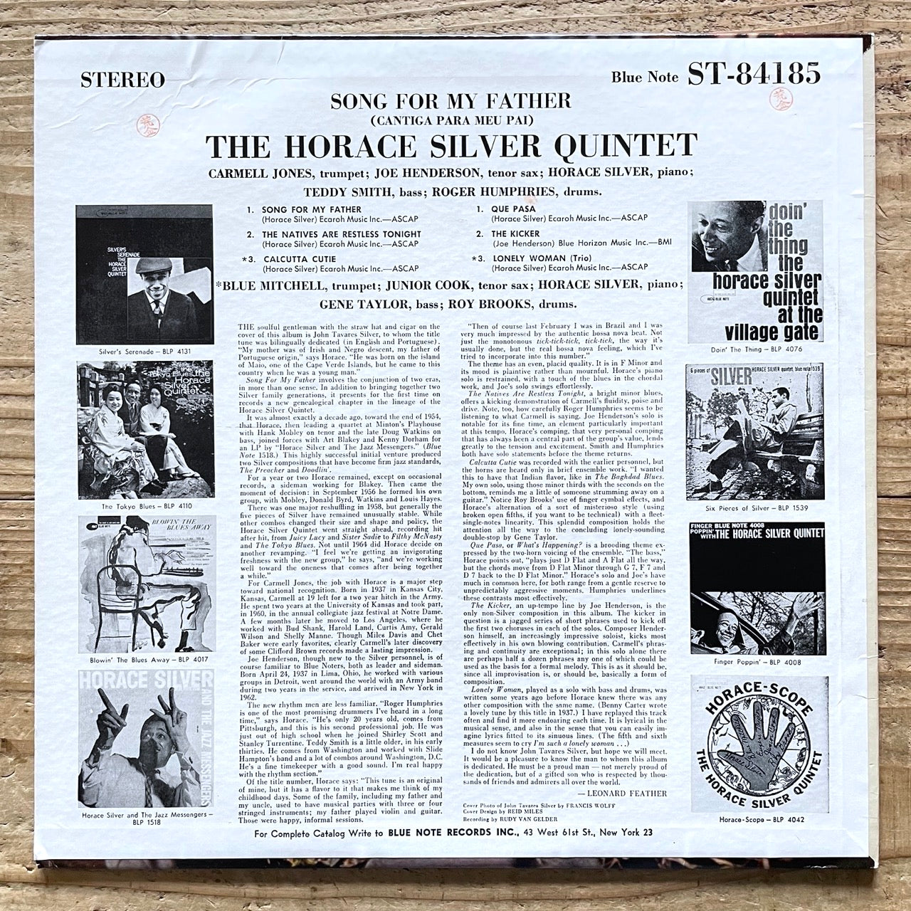 HORACE SILVER QUINTET / SONG FOR MY FATHER on Blue Note - US NY BST-84185 no ear