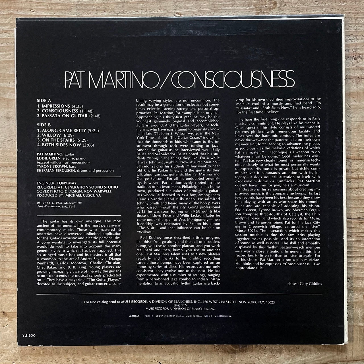 PAT MARTINO / CONSCIOUSNESS on Muse - Japan LP NM YQ-7503-MR