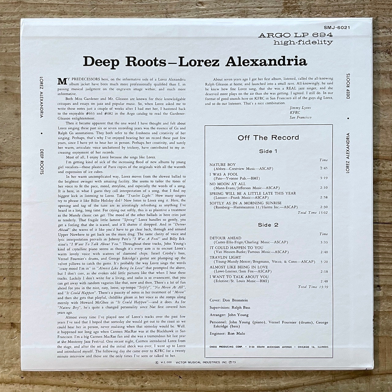 LOREZ ALEXANDRIA / DEEP ROOTS on Argo - Japan Chess LP NM SMJ-6021