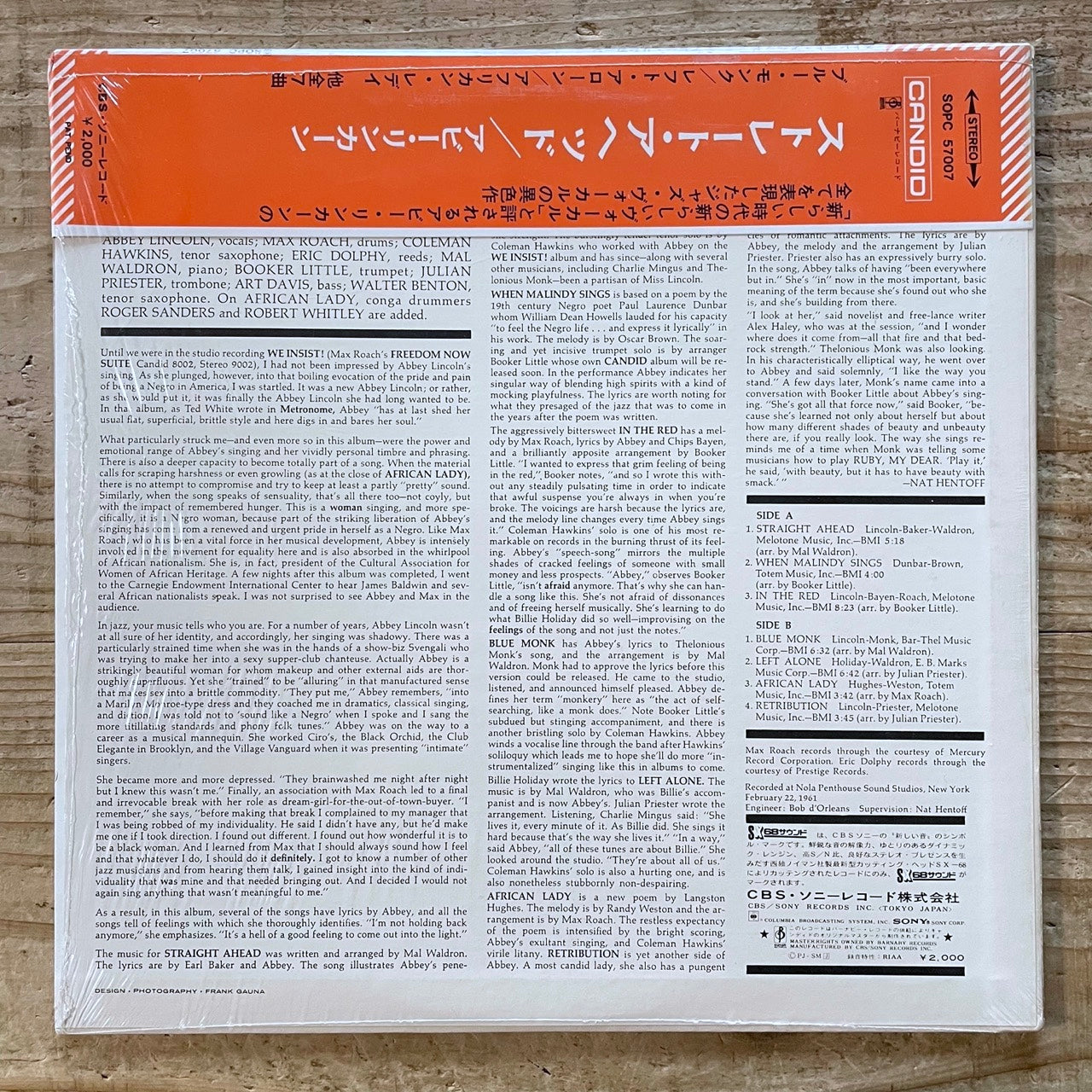 ABBEY LINCOLN / STRAIGHT AHEAD on Candid - Japan LP NM SOPC-57007 obi