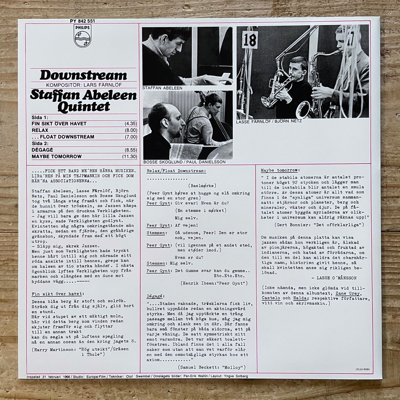 STAFFAN ABELEEN QUINTET / DOWNSTREAM on Swedish Philips - Japan Heavy Vinyl NM UCJU-9084 obi