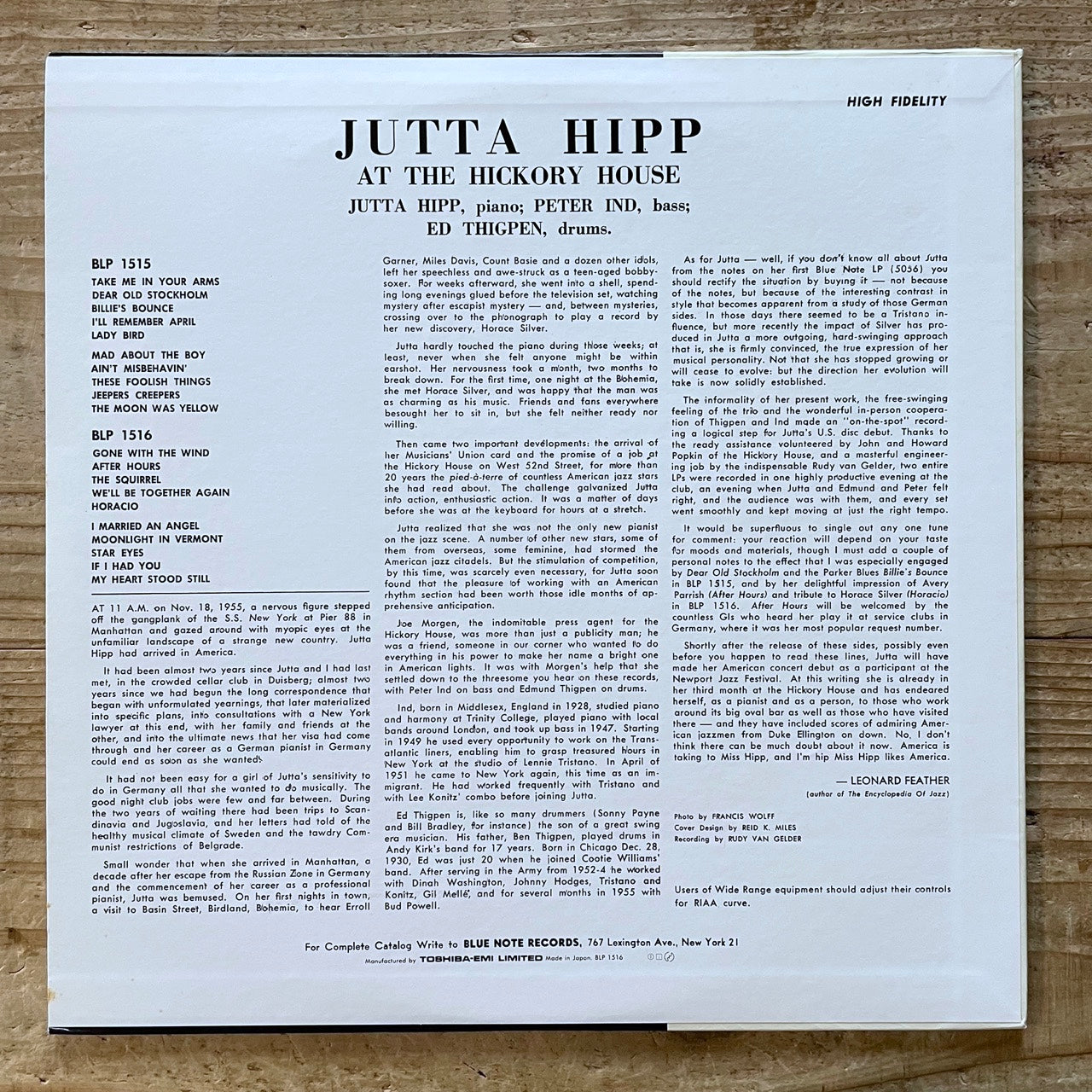 JUTTA HIPP AT THE HICKORY HOUSE VOL.2 on Blue Note - Japan LP NM BLP-1516
