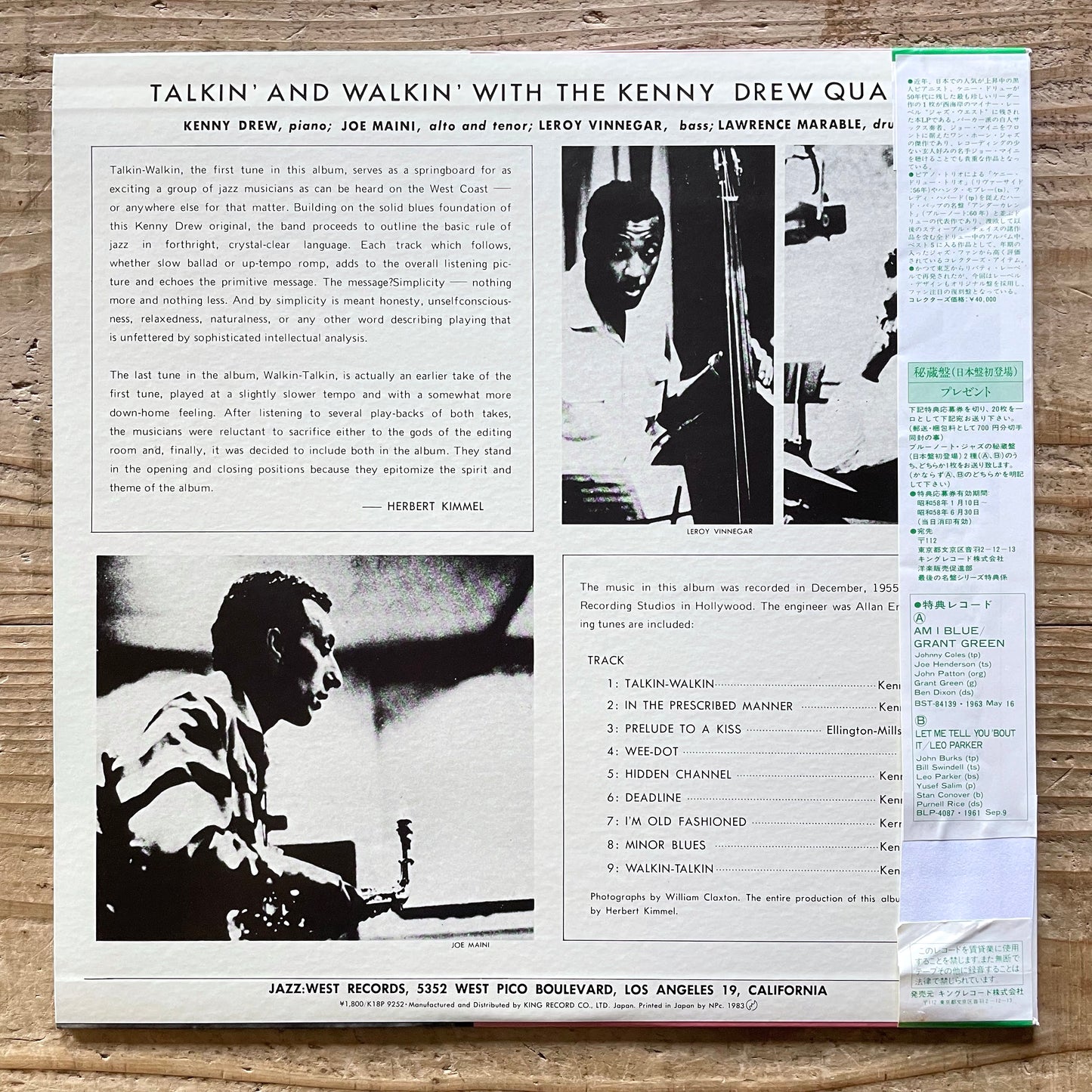 KENNY DREW QUARTET / TALKIN' & WALKIN' on Jazz West - Japan King LP NM K18P-9252